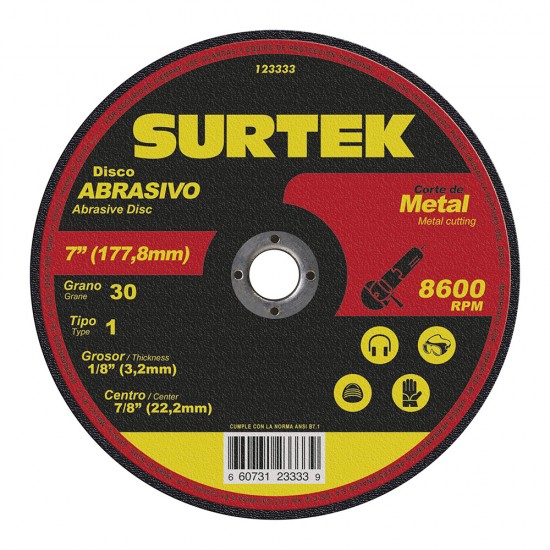 Surtek - 123333 - Disco abrasivo tipo 1 para corte de meta