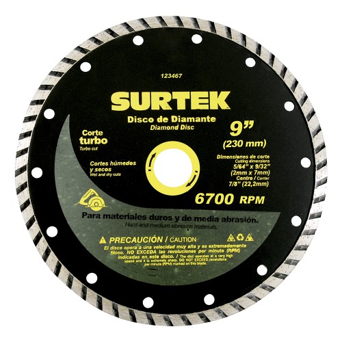 Surtek - 123467 - Disco de diamante corte turbo 9"