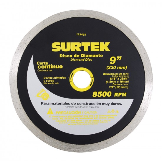 Surtek - 123469 - Disco de diamante corte continuo 9"
