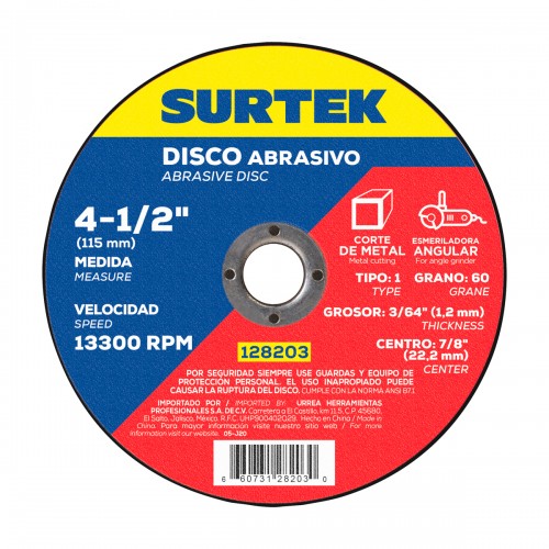 Surtek - 128203 - Disco abrasivo tipo 1 para corte extra f