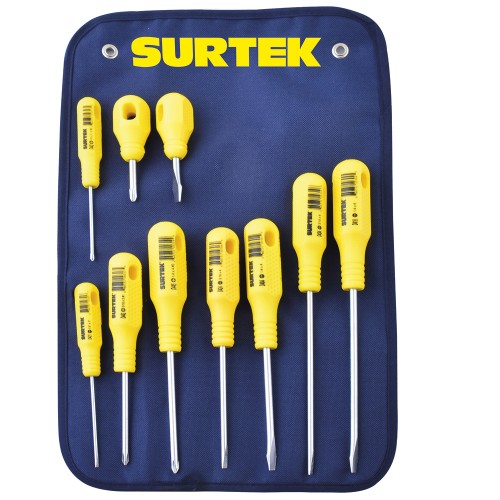 Surtek - D400C - Juego de 10 destornilladores amarillos