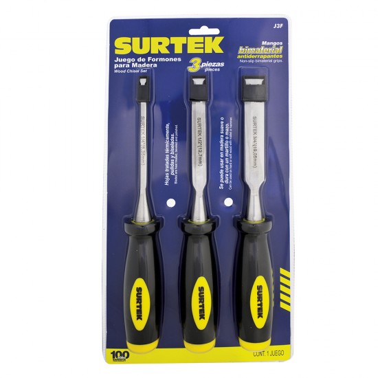 Surtek - J3F - Juego de 3 formones 1/4, 1/2 y 3/4"